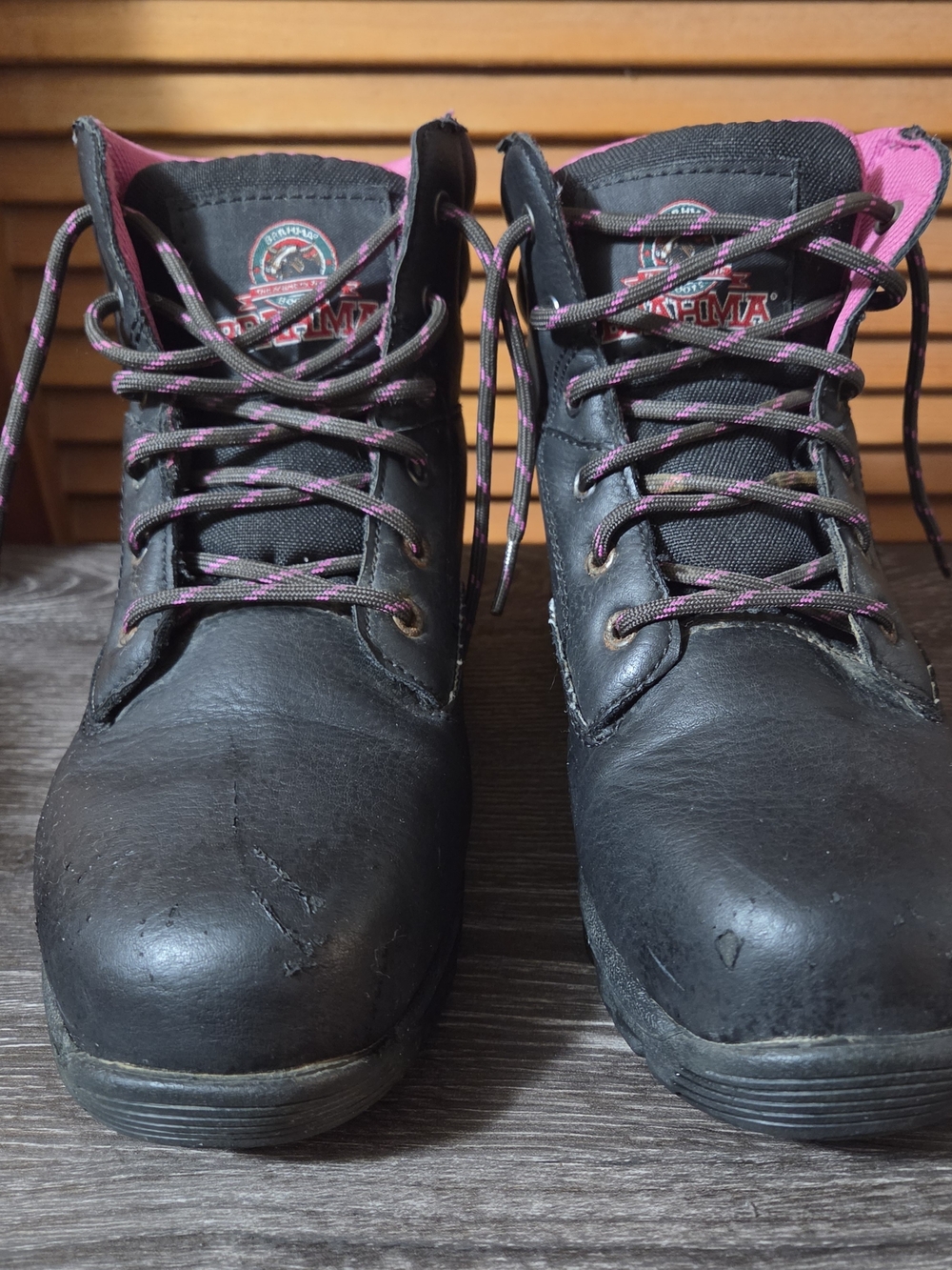 Brahma Black Lace-Up Women’s Work Boots with Pink Accents